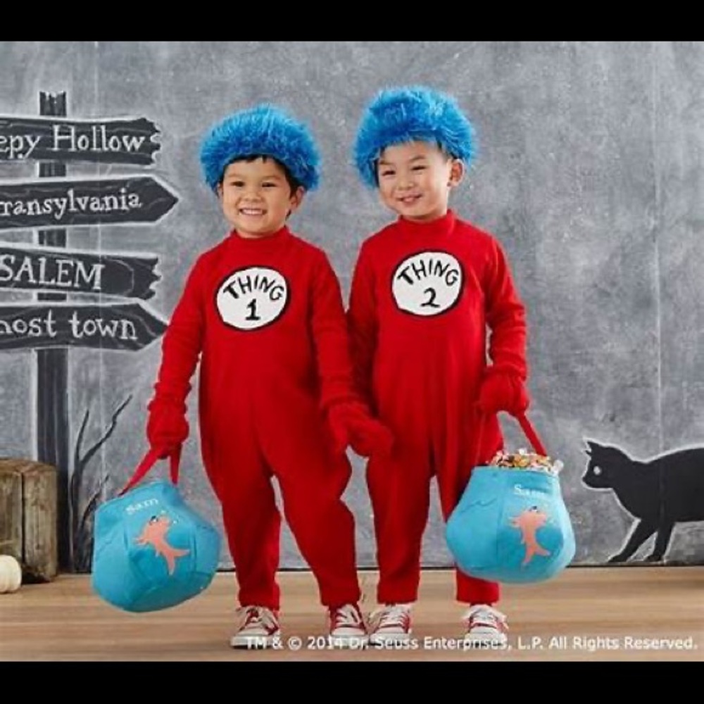 Pottery Barn Dr. Seuss Thing 1 and Thing 2 costumes Twin Costumes SIZE 12-24 mth